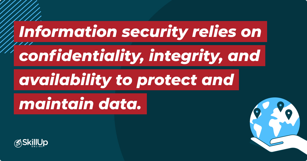 Information security relies on confidentiality, Integrity and availability to protect and maintain data