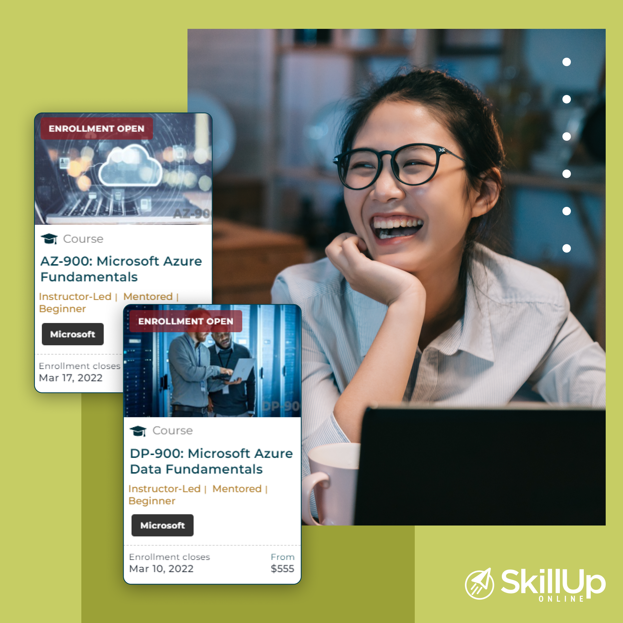 Composite image of Microsoft Azure course cards as shown on the SkillUp Online Website