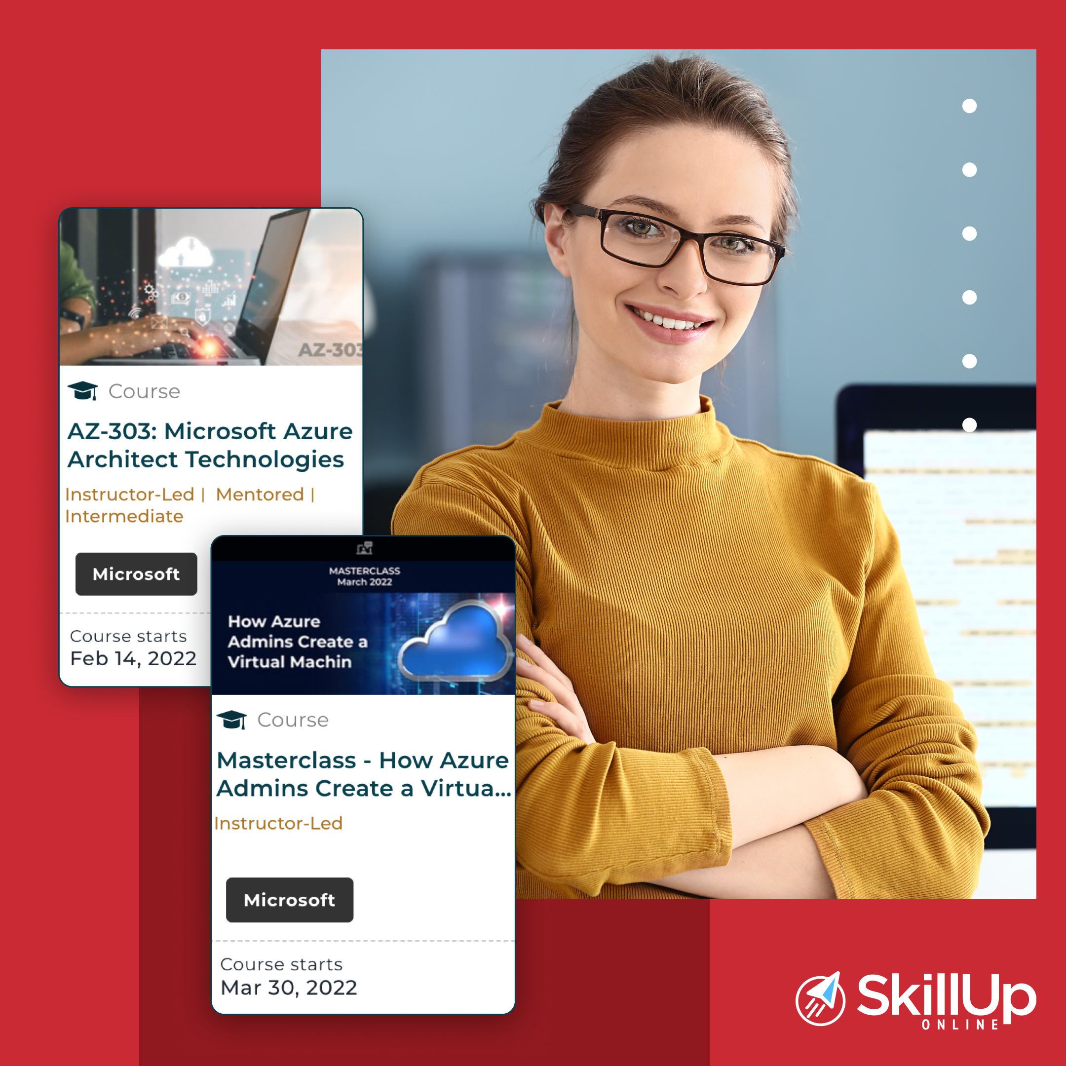 Woman looking at Microsoft Azure Certification course from SkillUp Online