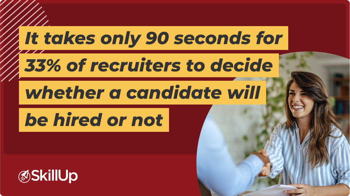 90 seconds for recruiters take to decide whether a candidate will be hired or not.